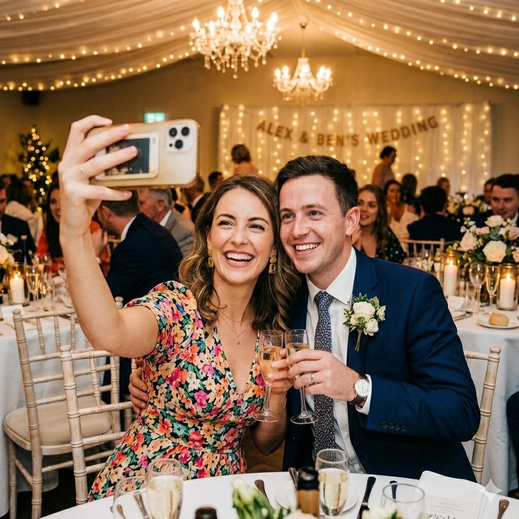 Two guests congratulating the couple
